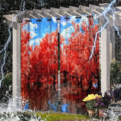 Aperturee - Aperturee Pink Sakura Waterproof Floral Outdoor Curtains For Gazebo