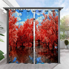 Aperturee - Aperturee Pink Sakura Waterproof Floral Outdoor Curtains For Gazebo
