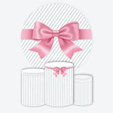 Aperturee - Aperturee Pink Satin Bow and Stripes Round Backdrop Kit Gift Present Theme for Girls Birthday or Baby Shower Decor