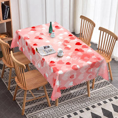 Aperturee - Aperturee Pink Scattered Heart Rectangle Tablecloth Soft Pastel Love Pattern Dreamy Valentine Kitchen Decor