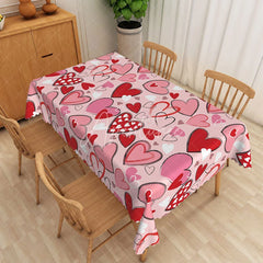 Aperturee - Aperturee Pink Scribble Heart Rectangle Tablecloth Sketchy Love Art Table Cover Modern Valentine Day Party Decor