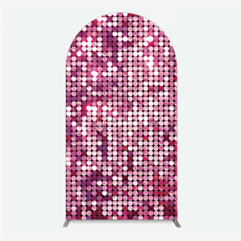 Aperturee - Aperturee Pink Sequin Arch Backdrop Magenta Glitter Texture Photography Background for Party
