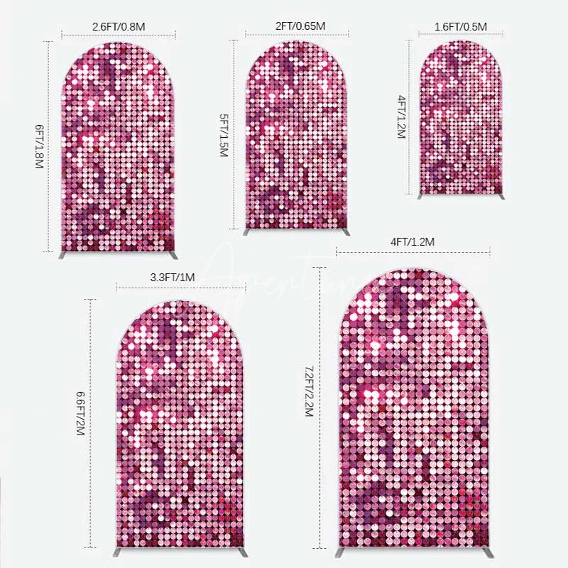 Aperturee - Aperturee Pink Sequin Arch Backdrop Magenta Glitter Texture Photography Background for Party