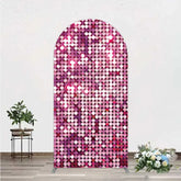 Aperturee - Aperturee Pink Sequin Arch Backdrop Magenta Glitter Texture Photography Background for Party