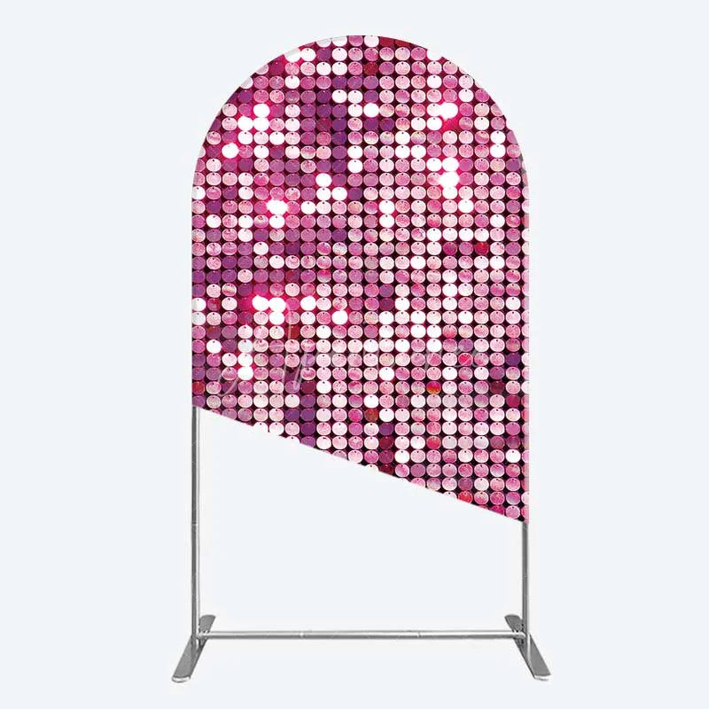 Aperturee - Aperturee Pink Sequin Arch Backdrop Magenta Glitter Texture Photography Background for Party