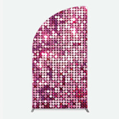 Aperturee - Aperturee Pink Sequin Half Moon Arch Backdrop Magenta Glitter Texture Photography Background for Party