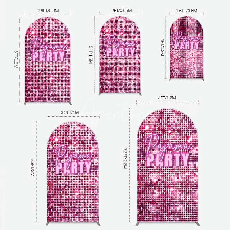 Aperturee - Aperturee Pink Sequin Pajama Party Arch Backdrop Glitter Girls Sleepover Photography Background
