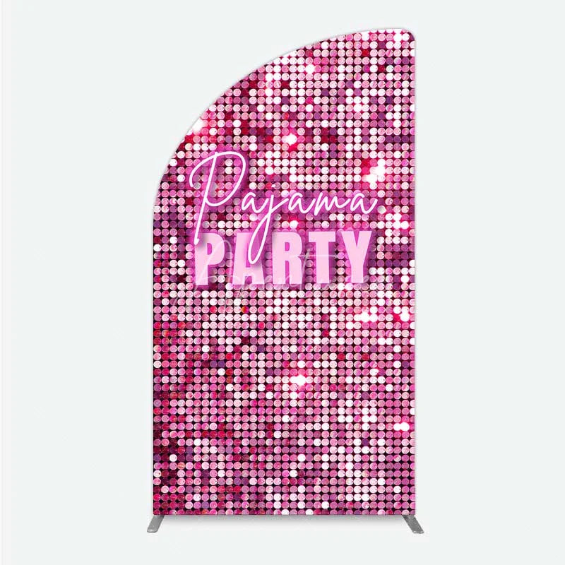 Aperturee - Aperturee Pink Sequin Pajama Party Half Moon Arch Backdrop Glitter Girls Sleepover Photography Background