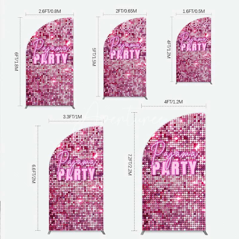 Aperturee - Aperturee Pink Sequin Pajama Party Half Moon Arch Backdrop Glitter Girls Sleepover Photography Background