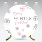 Aperturee - Aperturee Pink Silver Glitter Snowflake Round Backdrop Winter Onederland First Birthday Party Baby Shower Decor
