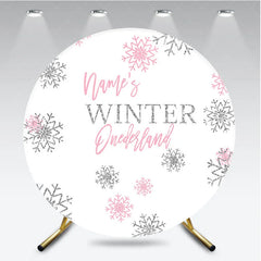 Aperturee - Aperturee Pink Silver Glitter Snowflake Round Backdrop Winter Onederland First Birthday Party Baby Shower Decor