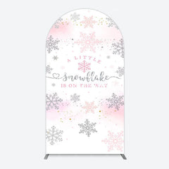 Aperturee - Aperturee Pink Silver Snowflake Baby Shower Arch Backdrop