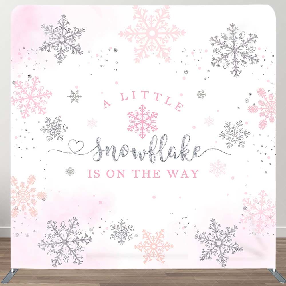 Aperturee - Aperturee Pink Silver Snowflake Baby Shower Square Backdrop