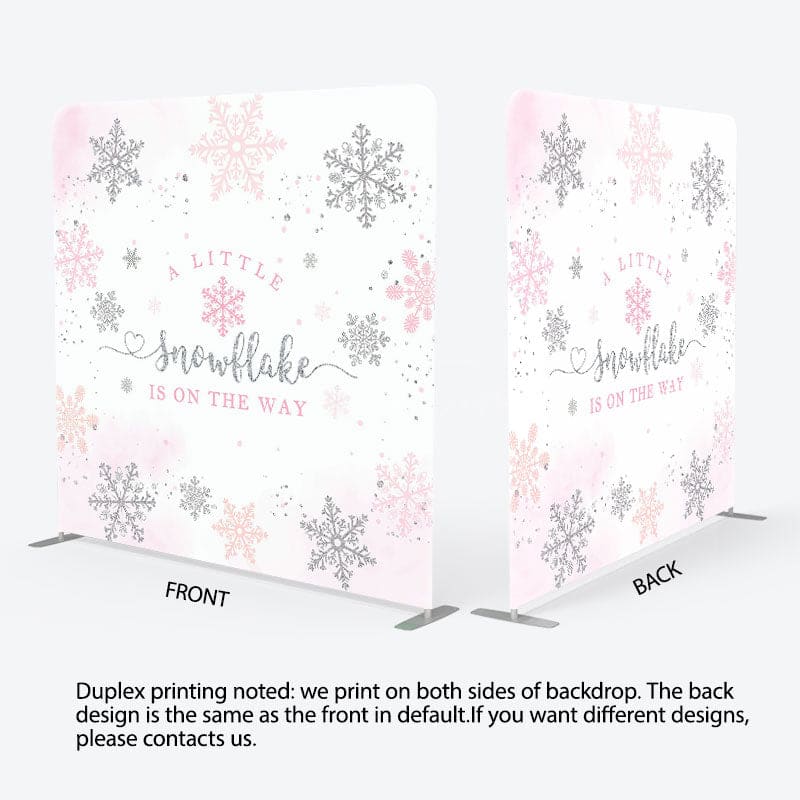 Aperturee - Aperturee Pink Silver Snowflake Baby Shower Square Backdrop