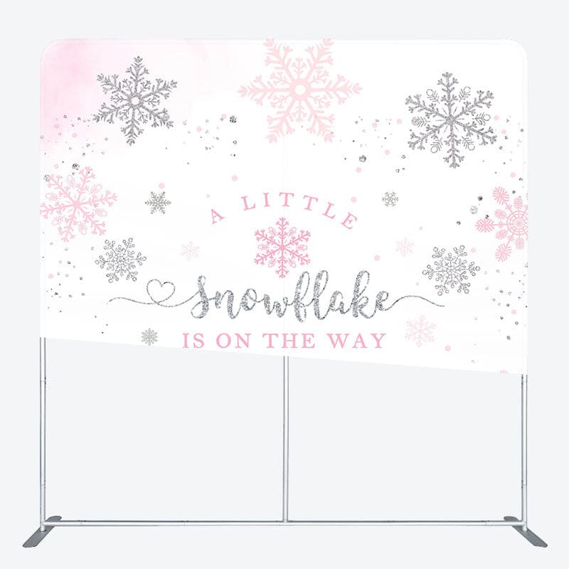 Aperturee - Aperturee Pink Silver Snowflake Baby Shower Square Backdrop