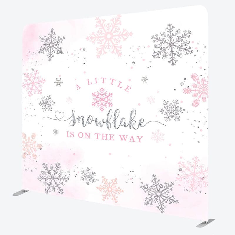 Aperturee - Aperturee Pink Silver Snowflake Baby Shower Square Backdrop