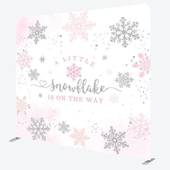 Aperturee - Aperturee Pink Silver Snowflake Baby Shower Square Backdrop
