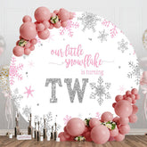 Aperturee - Aperturee Pink Silver Snowflake Round 2nd Birthday Backdrop