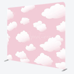 Aperturee - Aperturee Pink Sky Clouds Baby Shower Square Tension Backdrop