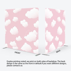 Aperturee - Aperturee Pink Sky Clouds Baby Shower Square Tension Backdrop