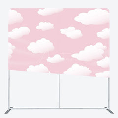 Aperturee - Aperturee Pink Sky Clouds Baby Shower Square Tension Backdrop