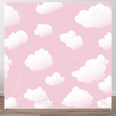 Aperturee - Aperturee Pink Sky Clouds Baby Shower Square Tension Backdrop