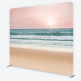 Aperturee - Aperturee Pink Sky Ocean Waves and Sandy Beach Square Double-Sided Backdrop Tranquil Summer Photography Prop