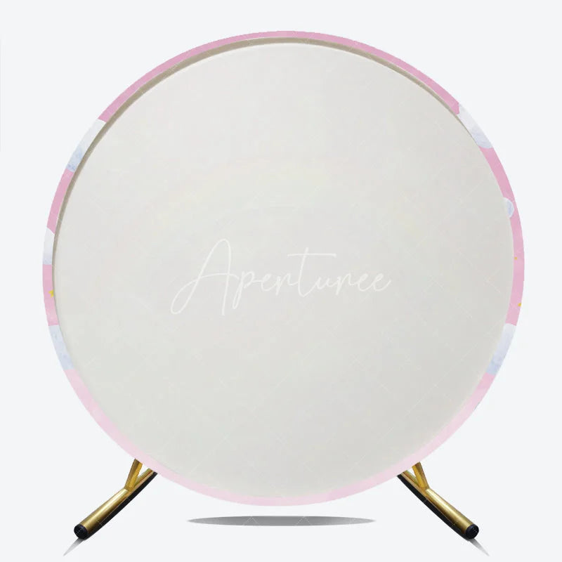 Aperturee - Aperturee Pink Sky Rainbow and Clouds Round Backdrop Dreamy Baby Shower Birthday Party Decor