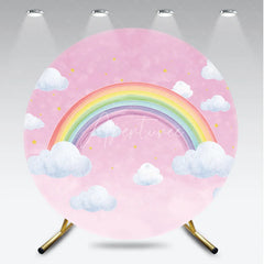 Aperturee - Aperturee Pink Sky Rainbow and Clouds Round Backdrop Dreamy Baby Shower Birthday Party Decor