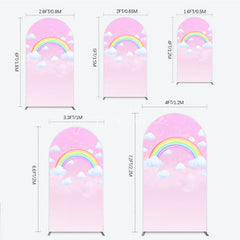 Aperturee - Aperturee Pink Sky Rainbow and Clouds Round Top Arch Backdrop Dreamy Baby Shower Birthday Party Decor