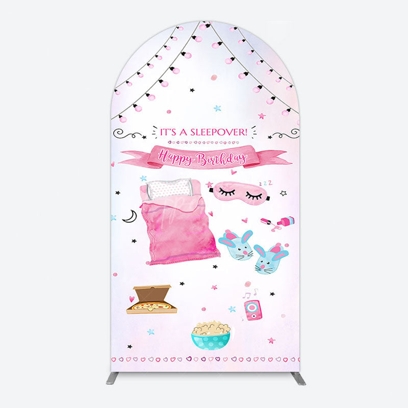 Aperturee - Aperturee Pink Sleepover Night Sweet Birthday Arch Backdrop