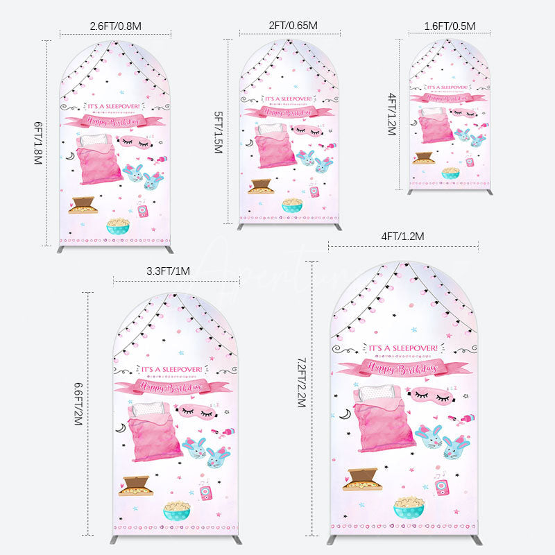 Aperturee - Aperturee Pink Sleepover Night Sweet Birthday Arch Backdrop