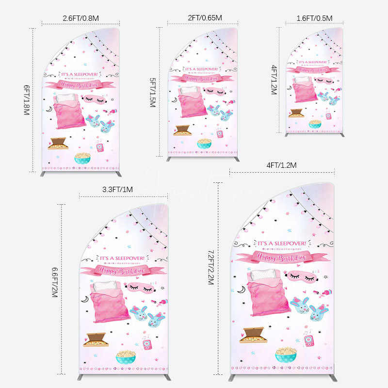 Aperturee - Aperturee Pink Sleepover Night Sweet Birthday Half Moon Arch Backdrop