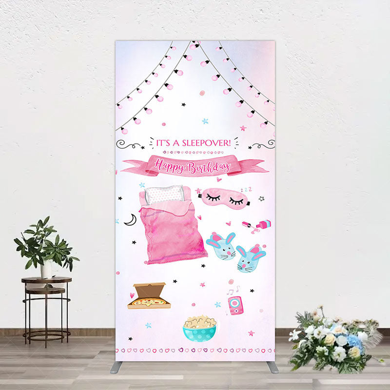 Aperturee - Aperturee Pink Sleepover Night Sweet Birthday Rectangle Backdrop