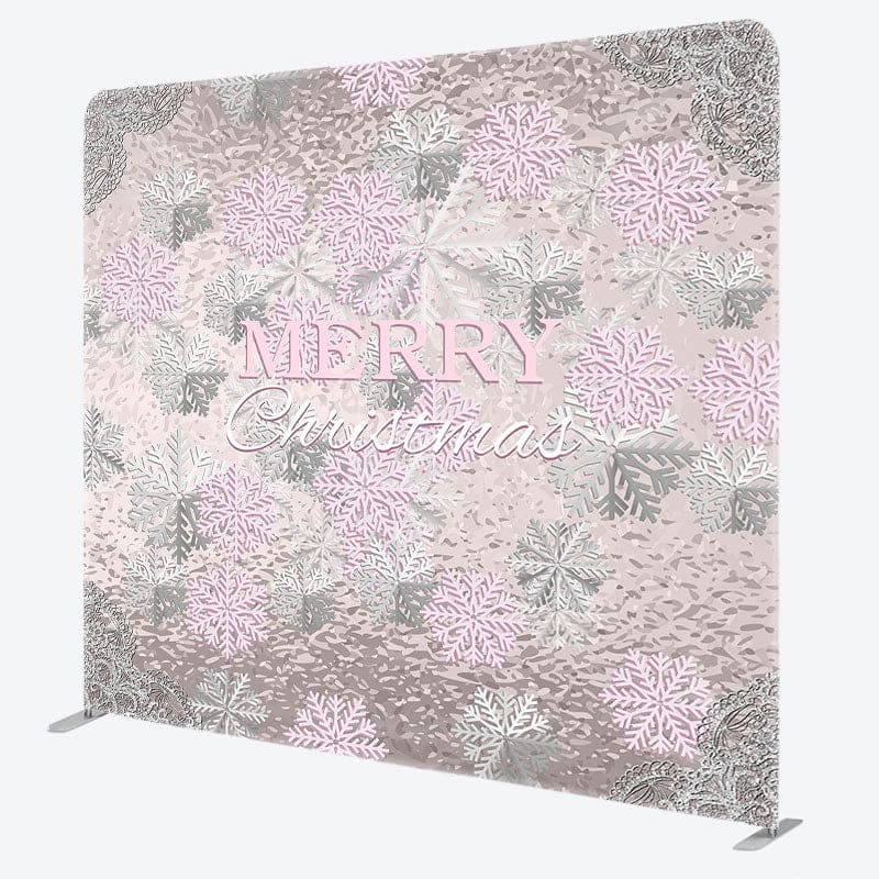 Aperturee - Aperturee Pink Sliver Snowflake Christmas Pillow Case Backdrop