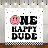 Aperturee - Aperturee Pink Smiley Face One Happy Dude Birthday Backdrop