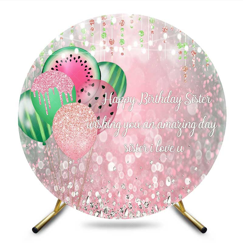 Aperturee Aperturee Pink Sparkle Bokeh Melon Balloons Round Backdrop