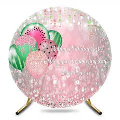 Aperturee Aperturee Pink Sparkle Bokeh Melon Balloons Round Backdrop