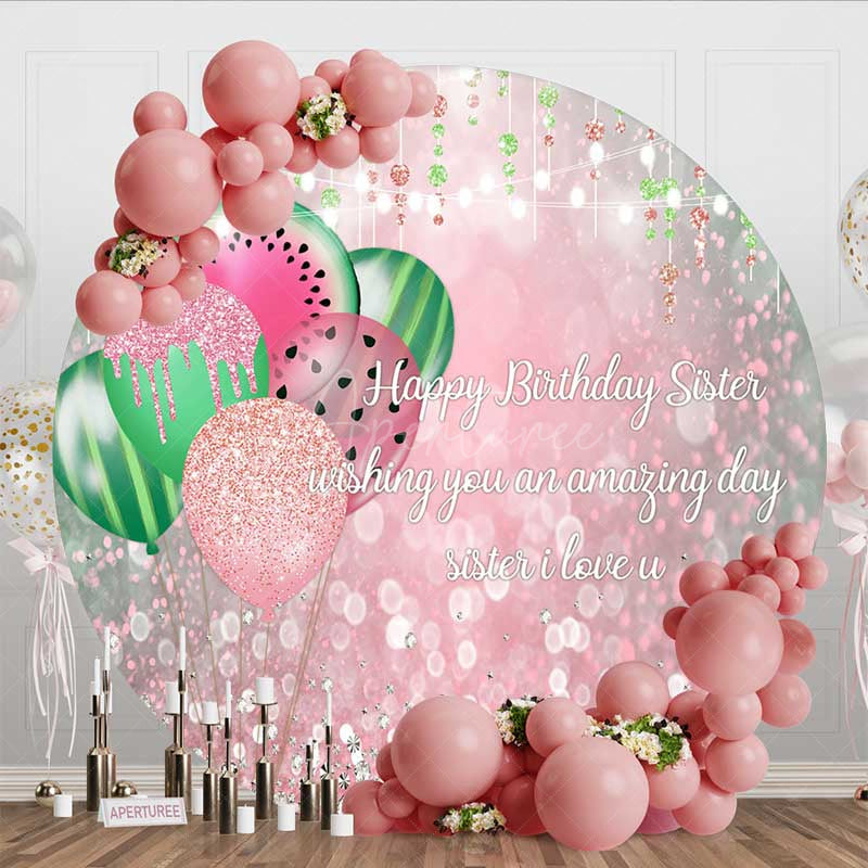 Aperturee Aperturee Pink Sparkle Bokeh Melon Balloons Round Backdrop