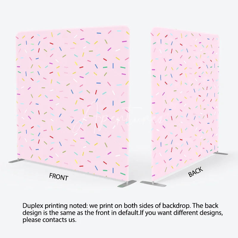 Aperturee - Aperturee Pink Sprinkles Double-Sided Tension Fabric Backdrop Fun Donut Party Theme Dessert Table Photo Booth Decor