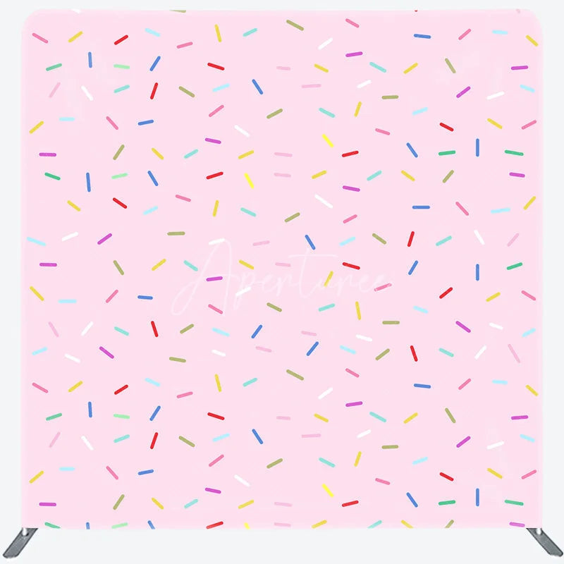 Aperturee - Aperturee Pink Sprinkles Double-Sided Tension Fabric Backdrop Fun Donut Party Theme Dessert Table Photo Booth Decor