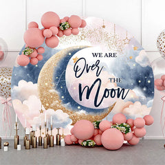 Aperturee - Aperturee Pink Starry Night Moon Round Baby Shower Backdrop
