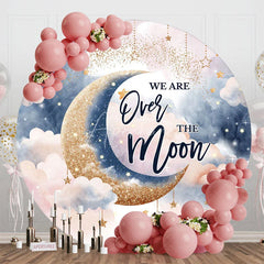 Aperturee - Aperturee Pink Starry Night Moon Round Baby Shower Backdrop