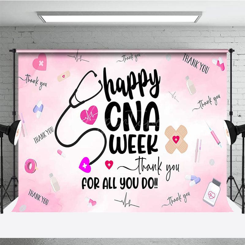 Aperturee - Aperturee Pink Stethoscope Happy Cna Week Thank You Backdrop