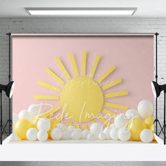 Aperturee - Aperturee Pink Sun Balloons Summer Cake Smash Photo Backdrop