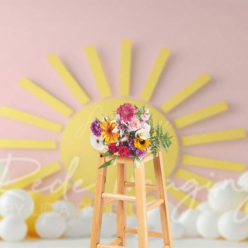 Aperturee - Aperturee Pink Sun Balloons Summer Cake Smash Photo Backdrop