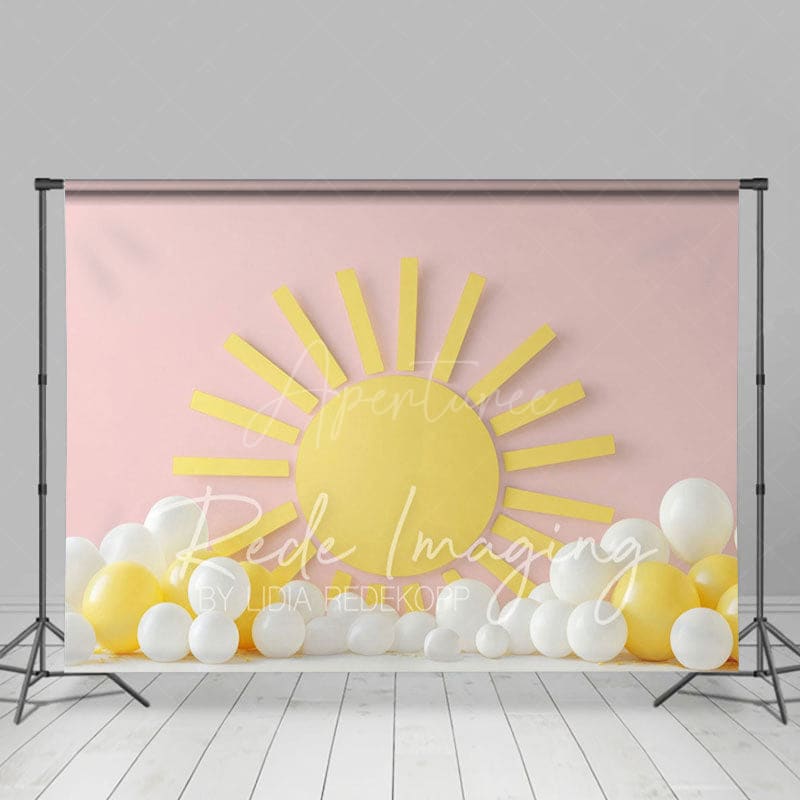 Aperturee - Aperturee Pink Sun Balloons Summer Cake Smash Photo Backdrop