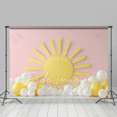 Aperturee - Aperturee Pink Sun Balloons Summer Cake Smash Photo Backdrop