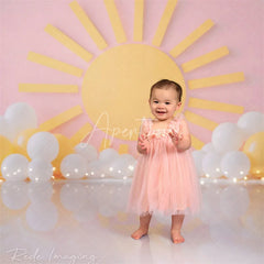 Aperturee - Aperturee Pink Sun Balloons Summer Cake Smash Sweep Backdrop