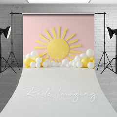 Aperturee - Aperturee Pink Sun Balloons Summer Cake Smash Sweep Backdrop